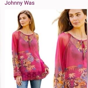 NWT Johnny Was Mazzy Peasant Blouse Pink Dralion XS
